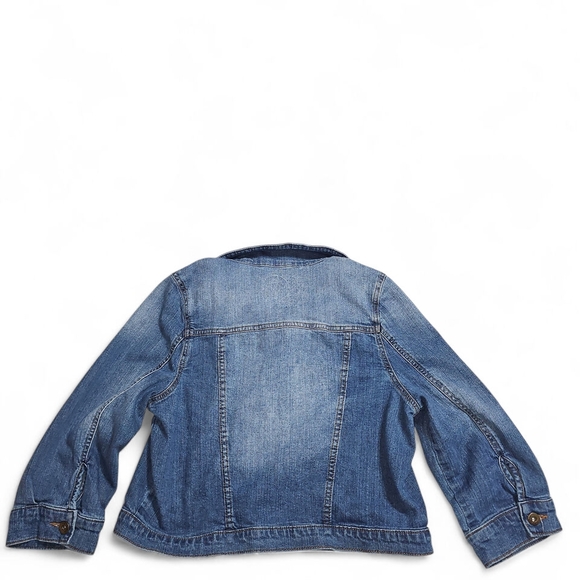 Trucker Style Cropped ONE WORLD Women's Blue Jean Jacket - Picture 2 of 9